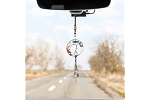 Cobee Ornement à suspendre Arbre de vie pour rétroviseur de voiture, pendentif en pierre de cristal de guérison avec 7 chakras, accessoires d'intérieur de voiture (B)