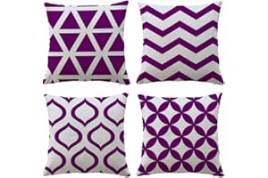 Hangood Waterproof Cushion Covers Outdoor Garden Geometry Set of 4pcs Throw Pillow Case Home Decorative Sofa Protectors Chair Living Room Purple 20"x20"