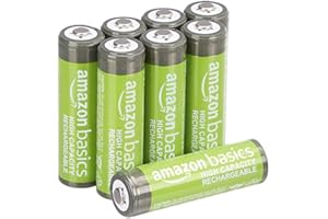 Amazon Basics Lot de 8 piles rechargeables AA NiMH haute capacité, 2400 mAh, 1,2 V, rechargeables 400 fois, préchargées