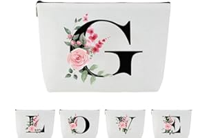 Blisswave Pochette Personalizzata dalla A alla Z, Regali per Donna, Mamme e Amica, Regali di Natale e Compleanno, Elegante e Carina Beauty Case da Viaggio con Iniziale Nome Floreale Rosa (Bianco)