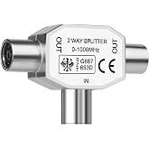 AXFEE TV Antenna Distributor, 2 Female Outputs - 1 Male Input | Coaxial T Splitter, TV Distributor, Antenna Distributor, Doub