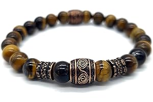 Nahle | Wikinger Armband | Tigerauge 8mm Viking Stretch- Armband | handgemachtes Perlenarmband | mit edler Schmuckschachtel (18, Tigerauge)