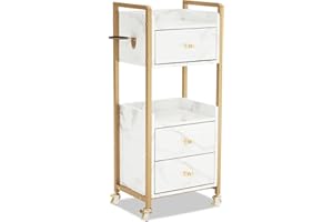 MCombo Carrello di Servizio M Con Ruote e 3 Cajones, Bianco e Oro, Moderno per Bagno-Salone, 30x40x95cm, 0022