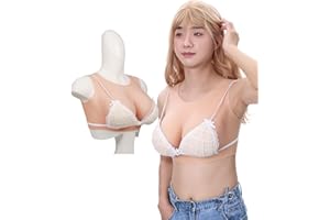 Peikey Silikon Brüste, [Rundhals-Version] Künstliche Brüste mit Geeignete BH, Realistisch Silikonbrustplatten Brustformen für Crossdresser, Weißer Hautton-Hochwertige Füllstoff, B Körbchen