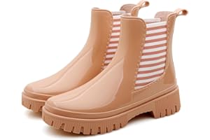 Jesindr Wellies Women, Waterproof Stripe Wellington Boots for Ladies, Non Slip Ankle Rubber Boots, Short Chelsea Welly Boots
