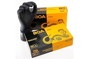 TG TOUGH GLOVE BOA PRO (XL) Nitrile Gloves (Pack Of 100) | Strong Black Disposable Gloves | Powder & Latex Free Strong Lightweight Mechanic Industrial Gloves