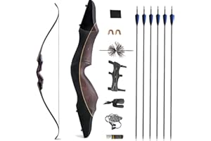 SHARROW 60 Pollici Set Arco Ricurvo da Caccia Adulti 25-60 Libbre Set Arco e Frecce Adulti Arco Frecce Arco da Caccia Legno Set Archi ricurvi Arco da Tiro Arco Lungo Destrimano