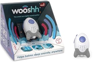 Wooshh par Rockit - Machine à Bruit Blanc pour Bebe Rechargeable avec 8 sons Apaisants, Aide au Sommeil Portable pour Bébés, Nouveau-Nés et Enfants avec Sangle et Câble USB, 4 Niveaux de Volume