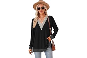 GRMLRPT Camisa Manga Larga Mujer Otoño 2023 Blusa Cuello en V Color Sólido Camiseta Suelto Tops Casual(Multicolor,S-XXL)