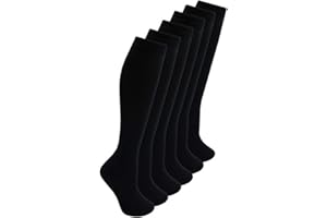 Bonjour® 6 Pairs Girls Kids Knee High School Socks Cotton Socks, Back to School Plain Socks Uniform Party Wear, Long Socks Girls Kids Knee High Socks for School