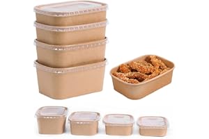 EDENPACK 1000ml Kraft Rectangular Food Containers Recyclable Paperboard Storage Food Containers with Lids Takeaway Meal Prep Freezer Safe (25)
