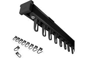 Home-Vision Gardinenschiene Vorhangschiene 1-läufig, 4 Farben Schienen (Serie Y, Schwarz Gardinenschiene mit Faltenlegehaken, 180cm) Aluminium, Inkl. Befestigungsmaterial, für Schiebevorhang