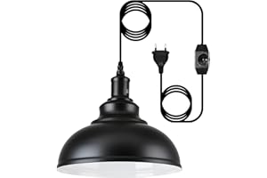 LINKENAIL Outdoor Pendant Lamp with Plug, Dimmable Vintage Pendant Light with 4.5 m Cable and Dimmer Switch, E27 Lamp Socket, Black Metal Pendant Light for Outdoor and Indoor, Garden, Balcony, Patio, Max. 60 W