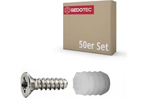 Gedotec Befestigungsschrauben und Dübel | 8 mm Bohr-Ø | 50 Stück | 3,5 x 12 mm Schrauben und 10,8 mm Dübel aus Kunststoff | Topfscharnierbefestigung Möbel, Stangenscharnier, Türscharnier