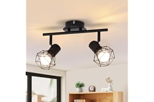 Glitzerlife Ceiling Lights Black Ceiling Spotlight - Kitchen Lamp 2 Way Vintage Metal Cage E14 Industrial Rotatable Adjustable 350°Swivelling for Living Room Bedroom Without Bulbs