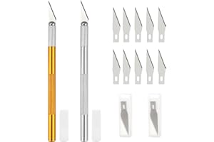 JUGCUT Craft Knife Exacto Knife,2 Handles + 10 Spare Replacement Craft Knife Blades Precision Knifes Hobby Knife Blades Engraving DIY Art Paper Cutting Caving Knife Sculpture