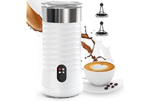 HERILIOS Milk Frother Electric, 4-in-1 Automatic Milk Frother, Milk Frother for Hot and Cold Milk Foam, Coffee Latte Cappuccino, Automatic Shut-Off Milk Container, Non-Stick Coating, White