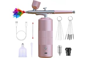 XIEANDKONG Kit Aerógrafo con Compresor Profesional Airbrush, 36 PSI aerógrafo inalámbrico Recargable para Tatuajes, Maquillaje, uñas, Modelo, Arte Hobby - para Profesionales y Principiantes (Pink-A05)
