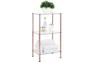 mDesign Moderna estantería de baño de Cristal con Patas de Metal – Organizador de baño con 3 baldas – Elegante estantería de Cristal para baño, despacho o Dormitorio – Transparente y Dorado Rojizo