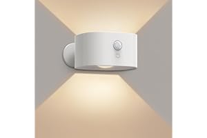 COOLLAMP Motion Sensor LED Wall Light, Rechargeable Battery, 3 Brightness Levels, Touch Control, 360° Rotating Indoor Wall Lamp, Wireless Lights for Living Room, Bedroom, Hallways, Stair, Galleries