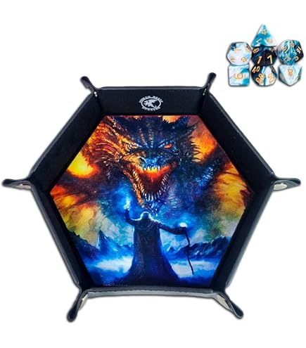 Power Beast Dungeon – Sac à Dés + Plateau 2 En 1, Cuir, 7 Dés Polyédriques Inclus, Fermeture éclair, 30x25 Cm, Pour D&D
