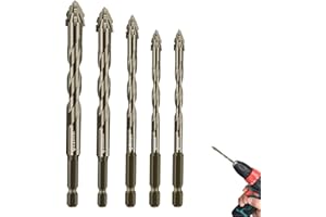 JKITNHJOT Set di 5 punte da trapano eccentriche, punte seghettate con 4 taglienti, asta esagonale 1/4, 6/6/8/10/12 mm, punte orbitali ad alta resistenza per vetro, ceramica, legno e metallo