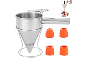 Leikurvo Distributeur De Pâte À Crêpes: Portionneuse De Pâte en Acier Inoxydable, Doseur De Pâte Manuel, pour Cuisine Professionnelle (1.2L, Argent, INCL. 4 Embouts en Silicone)