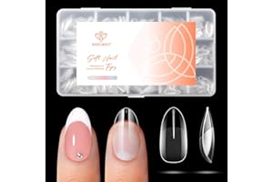 Modelones Short Almond Nail Tips, 360pcs Pre-etched Clear Fake Nails Press On Full Cover Half Matte Acrylic Gel Kit False Tips for Extension Salon DIY at Home 15 Sizes