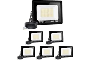 JEFEDANA 【6PCS】100W Projecteur LED Exterieur 10000LM IP66 Imperméable spot led exterieur Super Brillant Eclairage Extérieur Blanc Chaud(3000k) Sécurité spot led pour stades, usines, Parking, garage, jardi