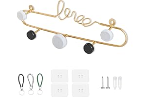 Echehi 5 Hooks Gold Coat Rack Wall Mounted, Self Adhesive or Drilling 2 Ways Installation, Home Decor Coat Hooks for Bedroom, Entryway, Bathroom