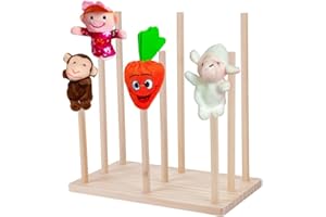 FINGERINSPIRE Puppenständer - Holz Puppenhalter - PapayaWhip - 3-stufig - 9 Puppen - Pädagogisch - Aufbewahrung