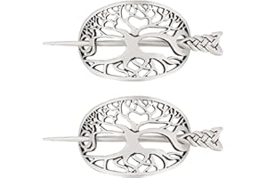 ‎DELORIGIN DELORIGIN Pack of 2 Viking Celtic Hair Pins Clips, Tree of Life Medieval Hair Clip, Silver, Celtic Hair Clip, Hair Pins, Metal Alloy Hair Clips for Women, Scarf, Sweater, Vintage Jewellery