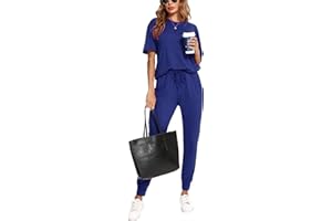 Irevial Sportivo Donna Completo,Completi Sportivi Donna Due Pezzi, Tuta Donna Sportiva Estiva, T-Shirt & Pantaloni Casual, Elegante Tuta Donna Ginnastica per Jogging, Training, Casa, Fitness