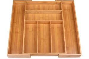 Portaposate in bambù Schramm® Portaposate in bambù per cassetti di dimensioni regolabili 30-48x46x5 cm Inserto per cassetti Inserto per cassetti 5-7 scomparti Inserto per posate Organizer da cucina