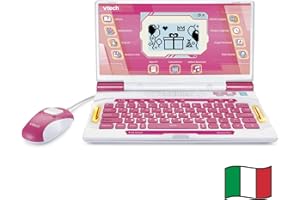 VTech Bit Smart Genius Plus Rosa, Computer Interattivo Bambini, Computer con Mouse Incluso, 164 Attività, Computer Didattico Bilingue Italiano e Inglese, Tastiera QWERTY, Batterie Incluse, 6-11 Anni