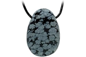 Kaltner Präsente - Collana in pelle per uomo e donna con ciondolo in ossidiana fiocco di neve, con burattatura, idea regalo