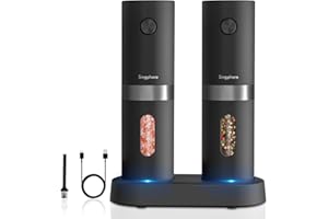 SINGPHERE Singhere Moulin à sel et poivre électrique avec base rechargeable moulin à sel et poivre réglable moulin a poivre electrique avec lampe LED salieres et poivrieres electrique