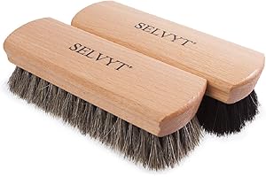 LOAKE Selvyt Extra Large Beechwood Horse Hair Shoe and Boot Polishing & Buffing Brush (Natural & Black Duo)