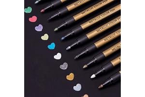 ‎ANYUKE ANYUKE Metallic Marker Stifte Set, 10 Farben Permanent Brush Pen für Fotoalbum zum Selbstgestalten, Gästebuch Hochzeit, Scrapbook, Gold Metallischen Stift set zum Bemalen Stein, Keramik, Glas, Holz
