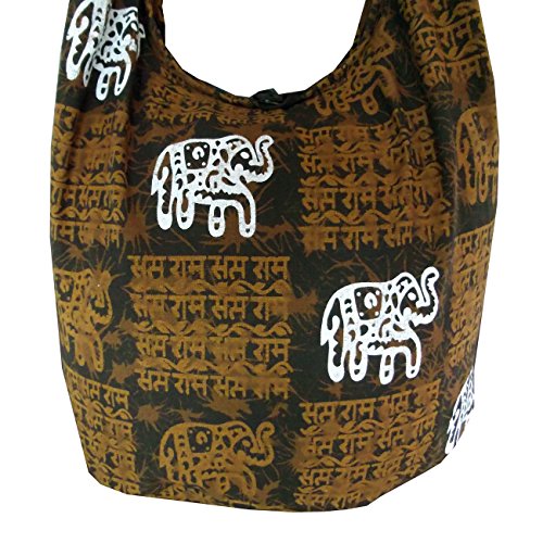Hippy Bag Purse Ladies Large Thai Yam Beach Hobo Festival Elephant Patterned Hand Made Cross Body (Brown)