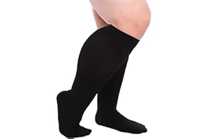 FITTOO Calcetines de Compresión 20-30 mmHg Piernas Anchas Calcetines Altos para Deportes Embarazo Trabajo en Oficina Viajes en Avión Hombres y Mujeres 1 Par