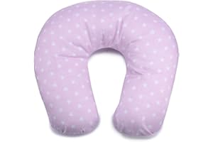 PEKITAS Cojín de Lactancia Grande XL 52 X 48 CM Funda Lavable con Cremallera,algodón para Bebes,ergonómico, dureza Media y Optima,Fabricado en la España - Color Rosa Estrellas