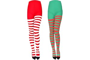 GWAWG 2 Pairs Striped Elf Tights for Women, Christmas Fancy Dress Accessory, Elf Costume Stripy Stockings Leggings Pantyhose for Lady Santas Cosplay Party