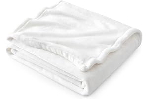 Bedsure Przytulny koc, puszysty, bardzo miękki i ciepły, do salonu, flanelowy, polarowy, odporny na zagniecenia i plamy, na sofę lub łóżko, z mikrofibry, biały, 130 x 150 cm