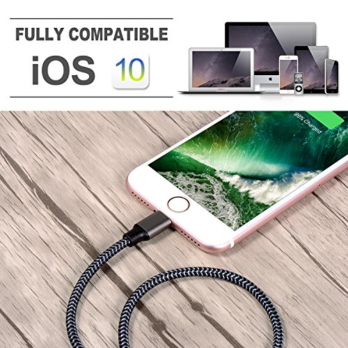 SURWELL Lightning auf USB Kabel [2-Pack]*2m iphone Kabel Ladekabel Nylon für iPhone 7 Plus 6 Plus 6S SE Plus 5S 5C 5, iPad Air 2, Mini 3, iPod 5 und iPod Nano 7 (Kohl-Schwarz) - 7
