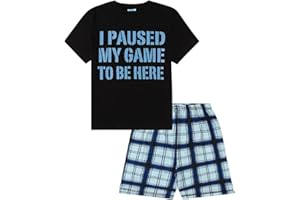 THEPYJAMAFACTORY Boys I Paused My Game to Be Here Gaming Grey Black Checked Short Pyjama Set