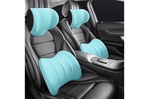 ‎FUXNGZI FUXNGZI Ergonomische Kopfstütze und Lendenkissen für Autositze, Auto Nackenkissen, Weichheit Auto Kopfstütze zum Fahren mit Atmungsaktiver Abnehmbarer Abdeckung (Blau, Kopfstütze + Lendenkissen)