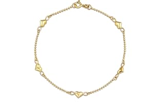 BLING JEWELRY Multi Flat Puff Station Dangle Hearts Bracelet Anklet Ankle Pour Femmes Teen Beaded Ball Figaro Chain Rose 14K Yellow Gold Vermeil 925 Argent Sterling 9, 10 Pouces Flexible