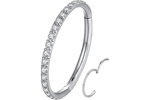 ROMAXO Clear CZ Nose Rings silver Stainless Steel Hinged Segment Rings 0.8/8mmm Nose Ring Hoops Hinged Seamless Segment Helix Daith Tragus Cartilage Earring Jewellery