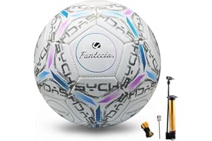 Fantecia Pallone da calcio ufficiale taglia 5, in pelle, con pompa, per allenamento per bambini e adulti